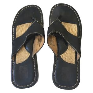 KB Black Leather Flip Flops